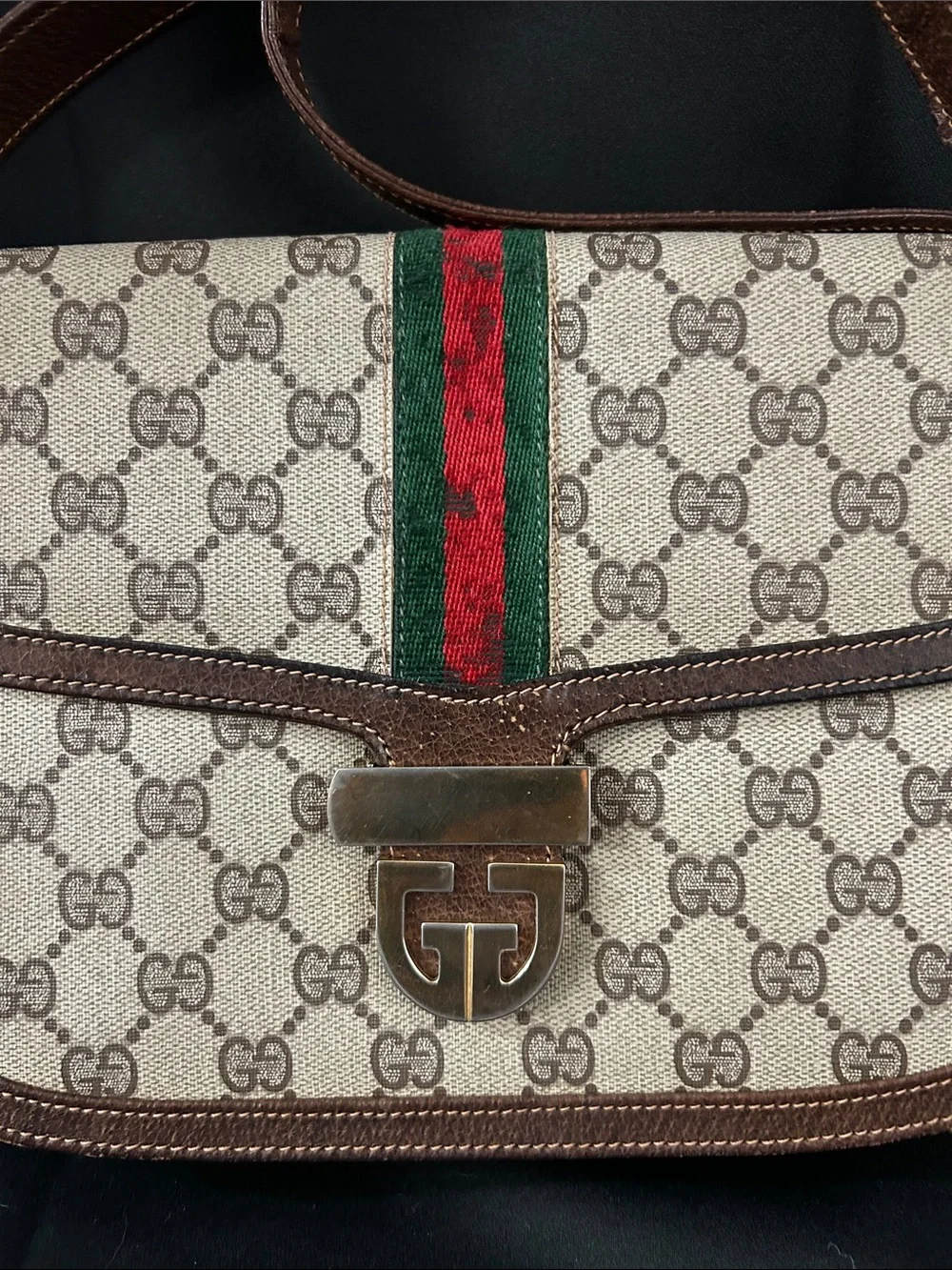 VTG Gucci Ophidia Coated Canvas Shoulder bag w/ Brown Trim Red/Green Sherry Line - Picture 5 of 17